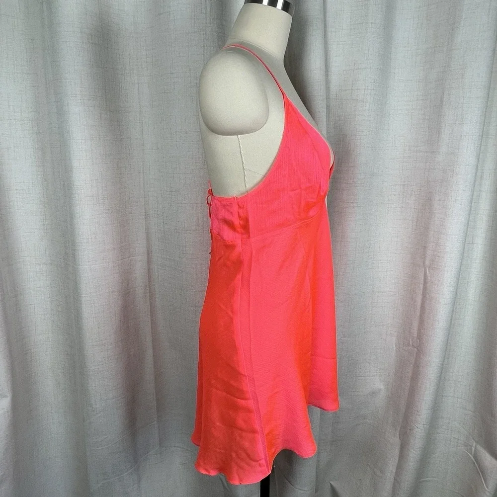 NEW! Intimately Free People Hang On Halter Neon Pink Slip‎ Dress Large Sexy $50